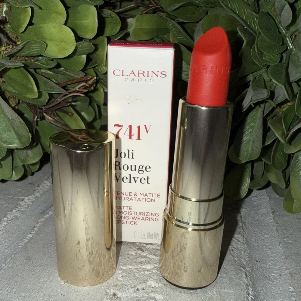 Clarins Joli Rouge Velvet Lipstick 741V Red Orange Matte/Moisturizing/Long Wear‎